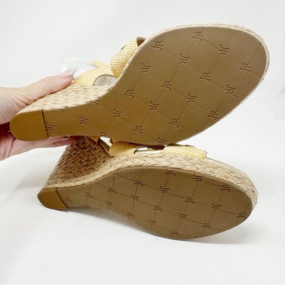 JACK ROGERS | Tan & Gold Wedge Espadrille Sandals Women’s Size 6 - Picture 11 of 12